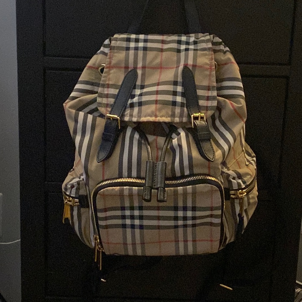 Burberry Rucksack Ladies Daypack Check Beige Canvas / Leather Backpack